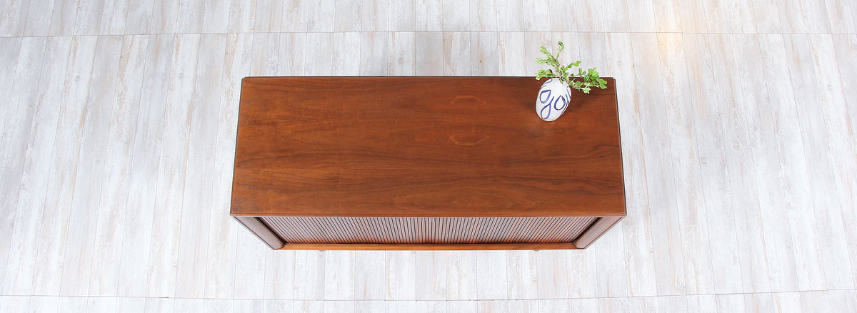 Mid-Century Modern Tambour-Door Walnut Credenza by Barzilay 2