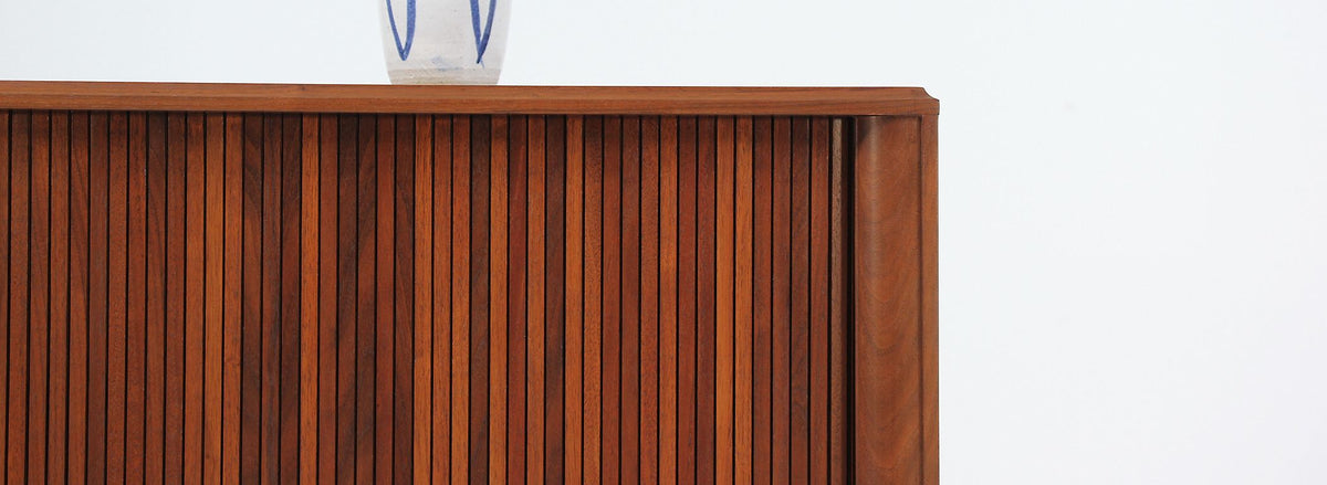 Mid-Century Modern Tambour-Door Walnut Credenza by Barzilay 2