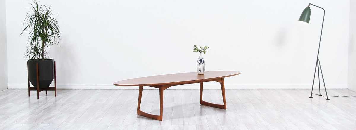Danish Modern Teak Surfboard Style Coffee Table by Moreddi