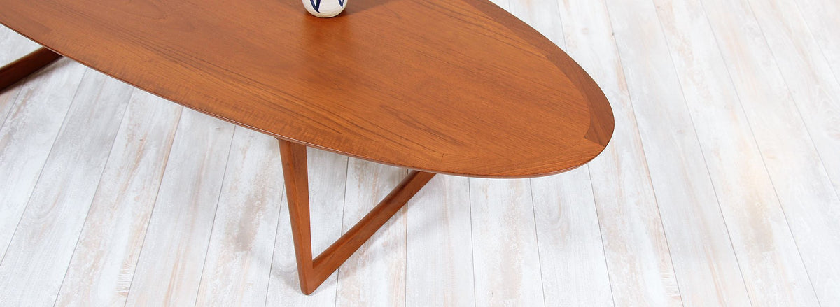 Danish Modern Teak Surfboard Style Coffee Table by Moreddi