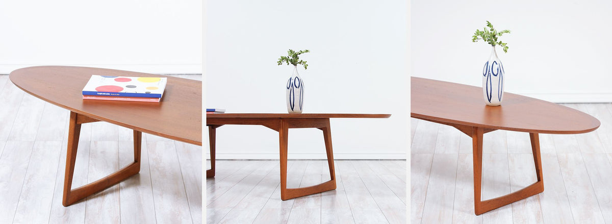 Danish Modern Teak Surfboard Style Coffee Table by Moreddi