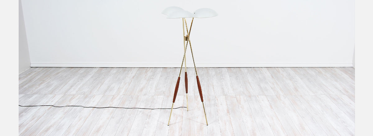 Gerald Thurston Brass Tripod Floor Lamp for Lightolier Co.