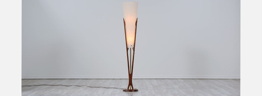 Mid-Century Modern Sculpted Walnut Floor Lamp by Modeline 3