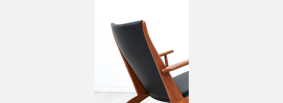 Georg Jensen Sculpted Teak & Leather Rocking Chair for Kubus Møbler