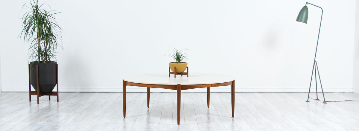 Folke Ohlsson Round Marble and Walnut Coffee Table for Dux