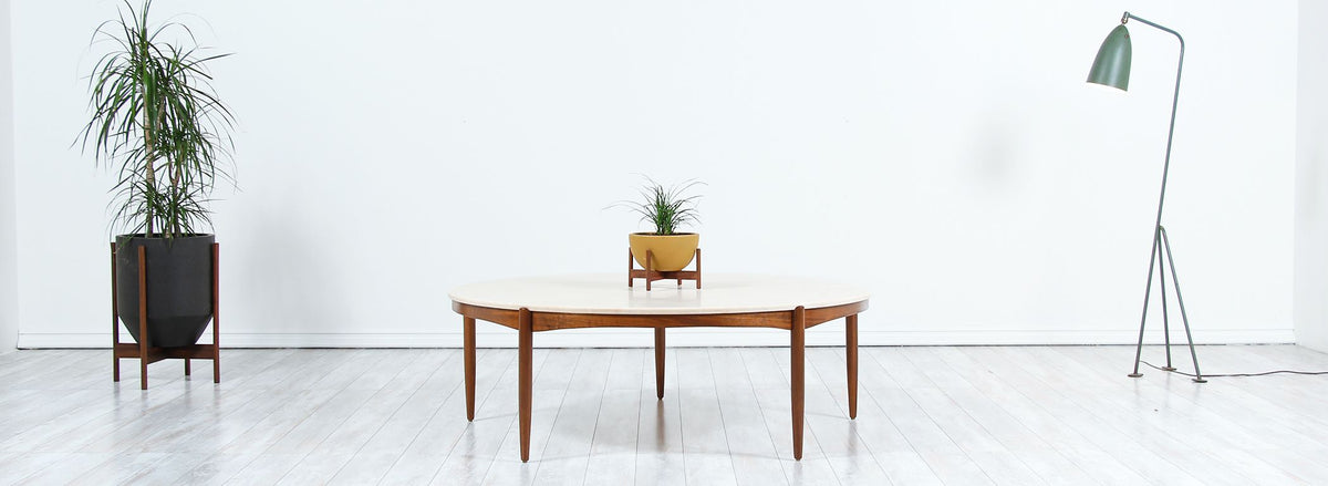 Folke Ohlsson Round Marble and Walnut Coffee Table for Dux