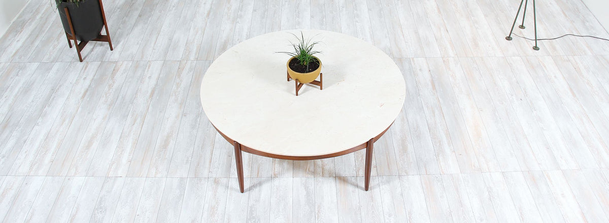 Folke Ohlsson Round Marble and Walnut Coffee Table for Dux
