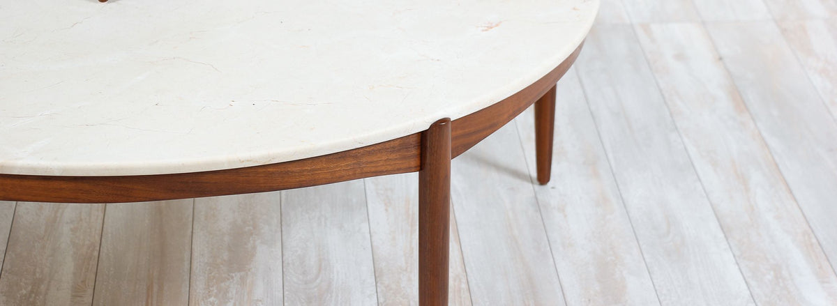 Folke Ohlsson Round Marble and Walnut Coffee Table for Dux