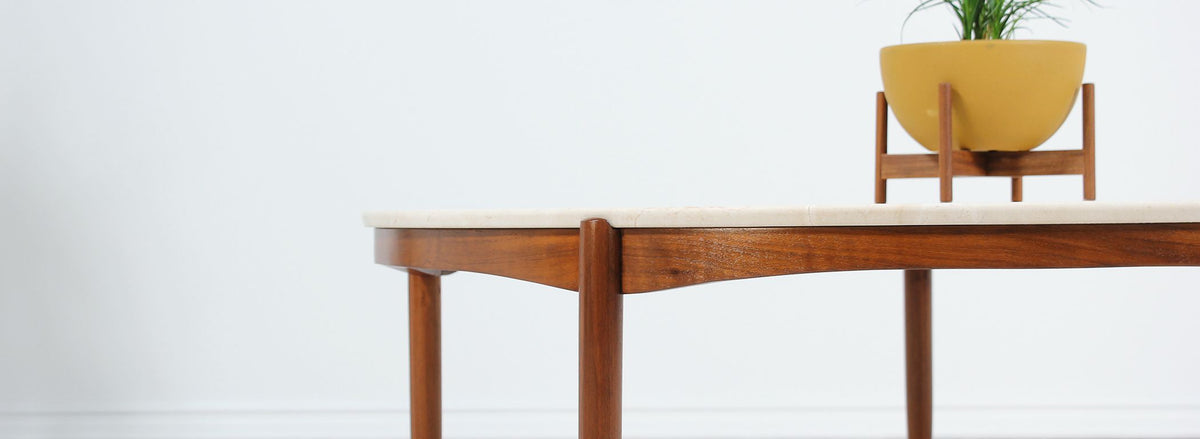 Folke Ohlsson Round Marble and Walnut Coffee Table for Dux
