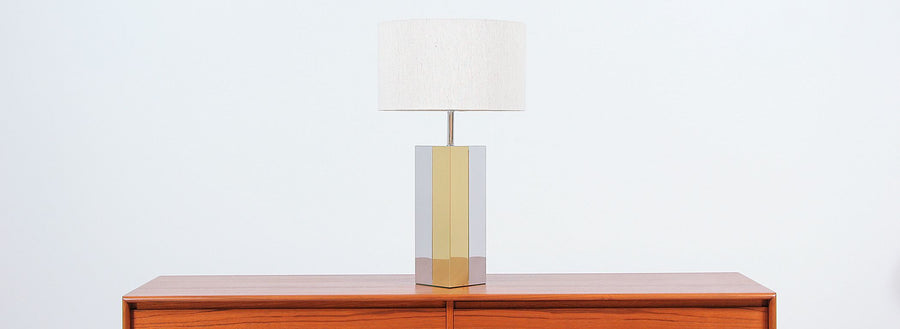 Mid-Century Modern Chrome & Brass Table Lamp