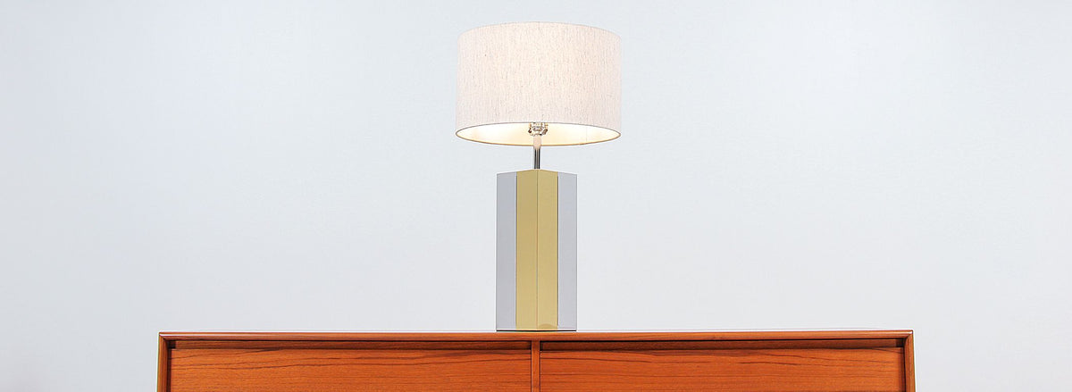 Mid-Century Modern Chrome & Brass Table Lamp