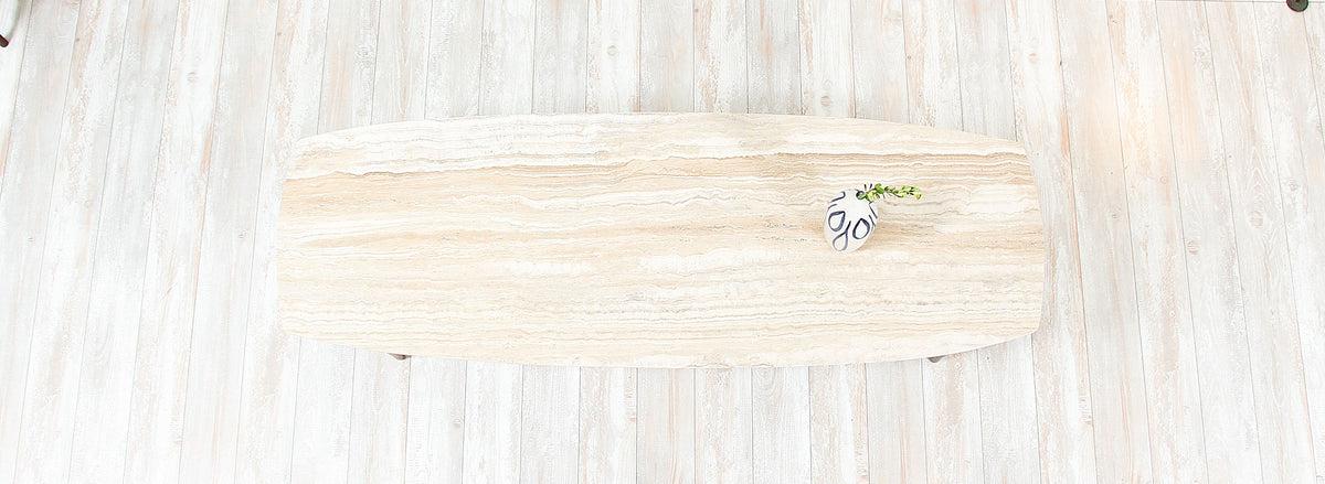Mid-Century Floating-Top Surfboard Coffee Table with Travertine Top