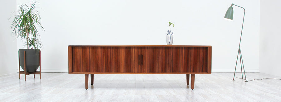 Mid-Century Low-Profile Tambour Door Credenza by Barzilay