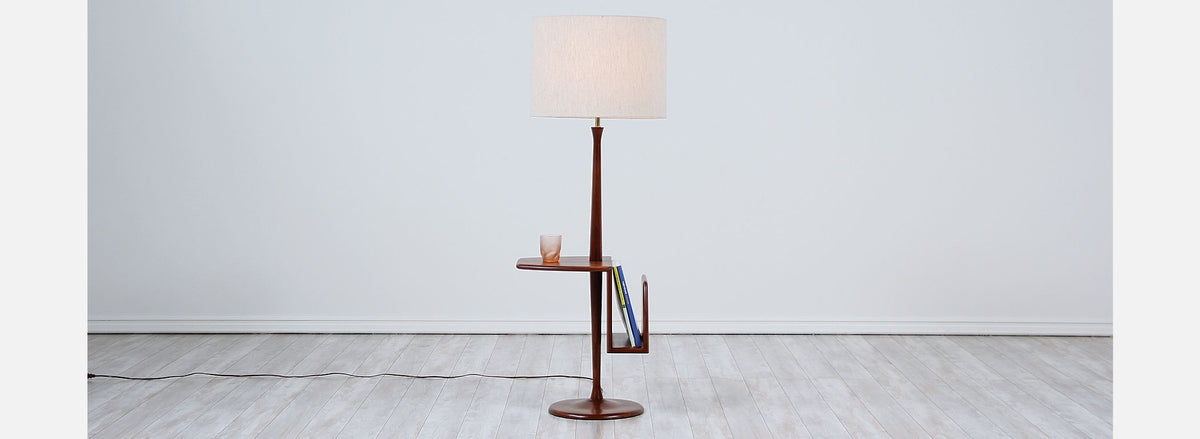 Mid-Century Floor Lamp with Magazine Tray by Laurel