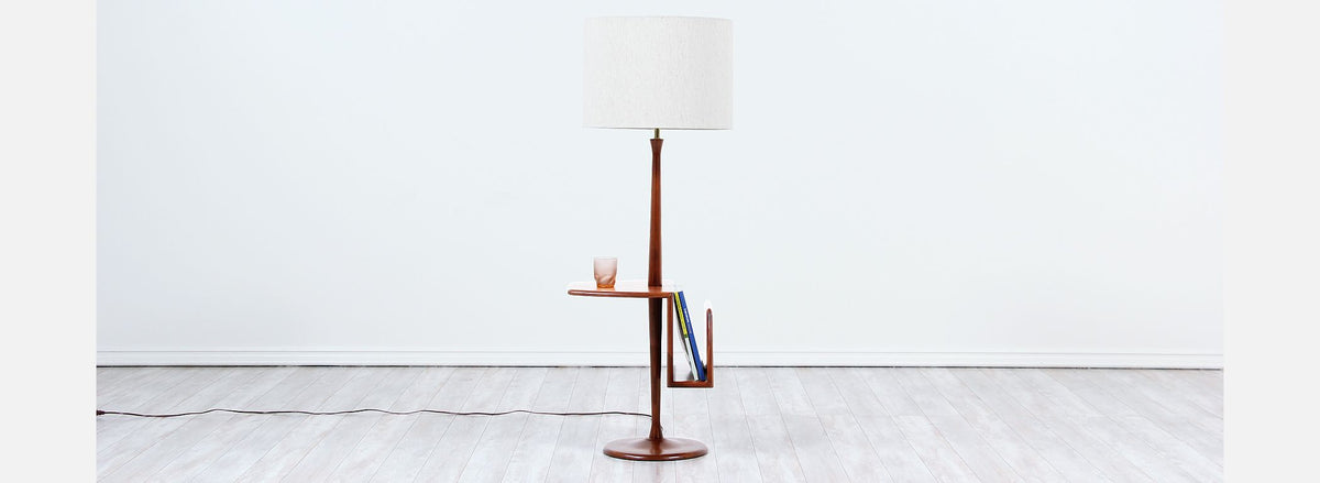 Mid-Century Floor Lamp with Magazine Tray by Laurel