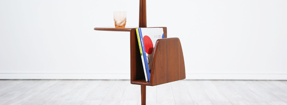 Mid-Century Floor Lamp with Magazine Tray by Laurel