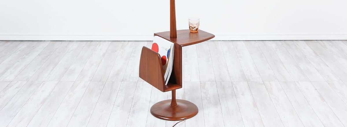 Mid-Century Floor Lamp with Magazine Tray by Laurel