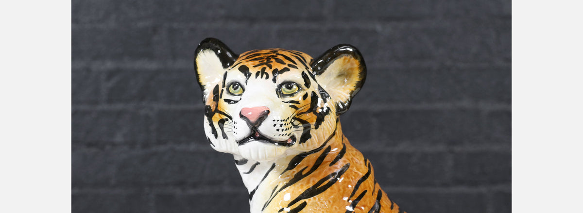 Mid-Century Italian Glazed Ceramic Tiger Sculpture