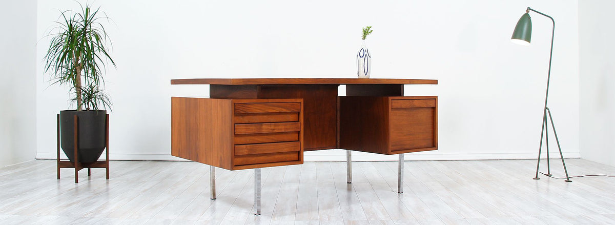 John Keal Executive Walnut & Chrome Desk for Brown Saltman
