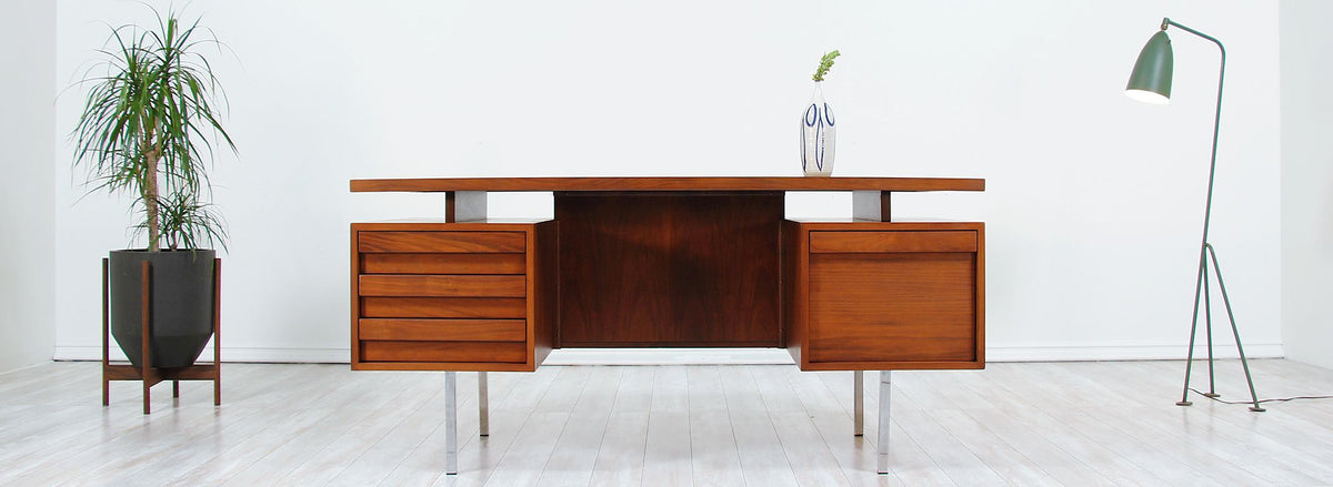 John Keal Executive Walnut & Chrome Desk for Brown Saltman