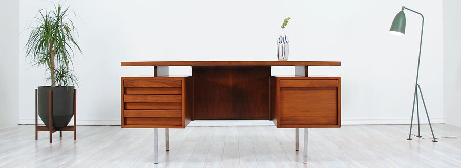 John Keal Executive Walnut & Chrome Desk for Brown Saltman