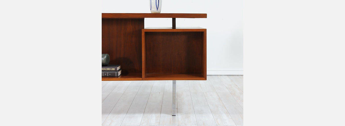 John Keal Executive Walnut & Chrome Desk for Brown Saltman