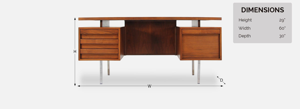 John Keal Executive Walnut & Chrome Desk for Brown Saltman