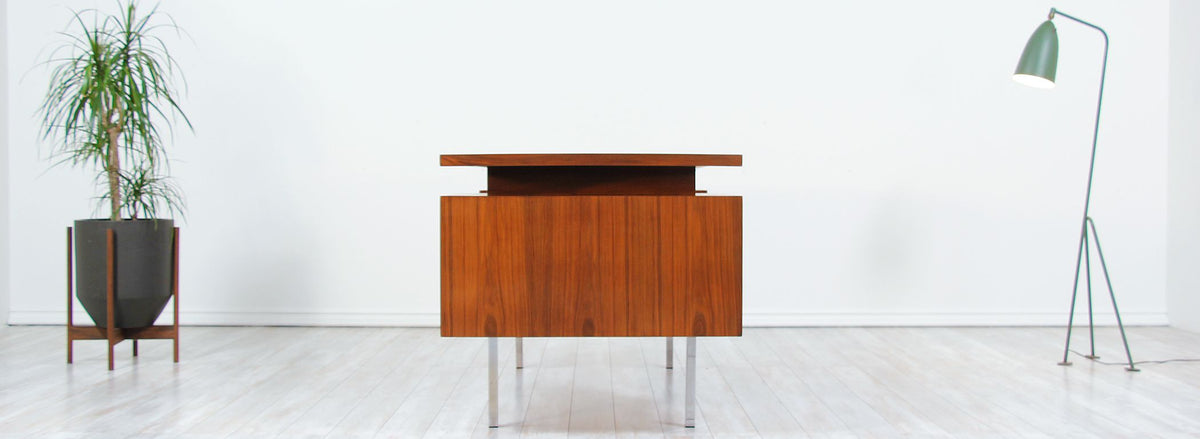 John Keal Executive Walnut & Chrome Desk for Brown Saltman