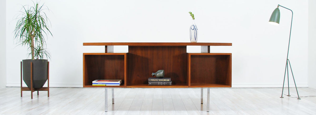 John Keal Executive Walnut & Chrome Desk for Brown Saltman