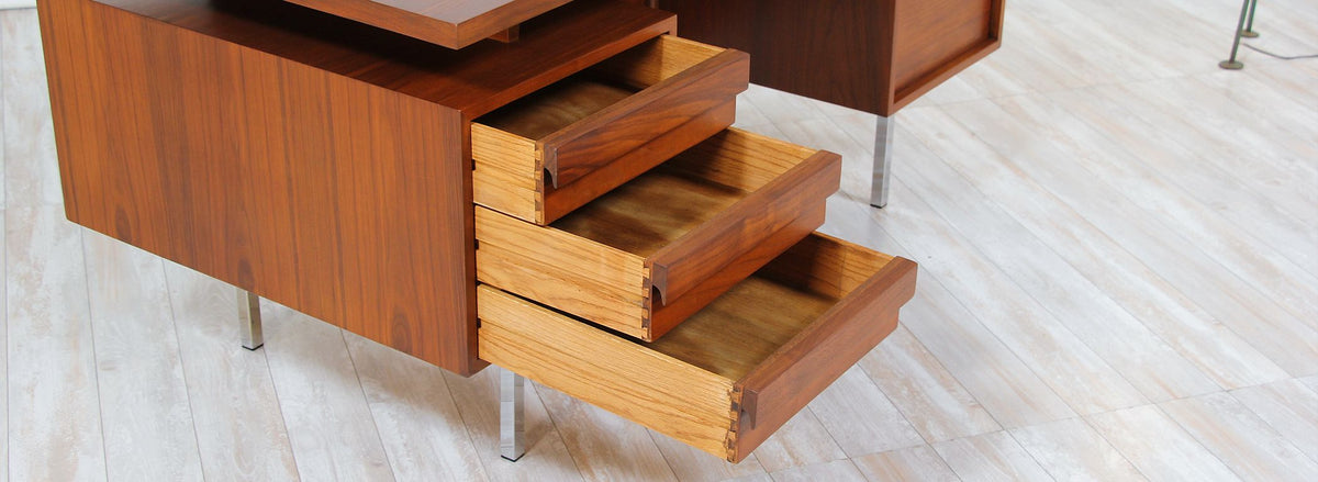 John Keal Executive Walnut & Chrome Desk for Brown Saltman