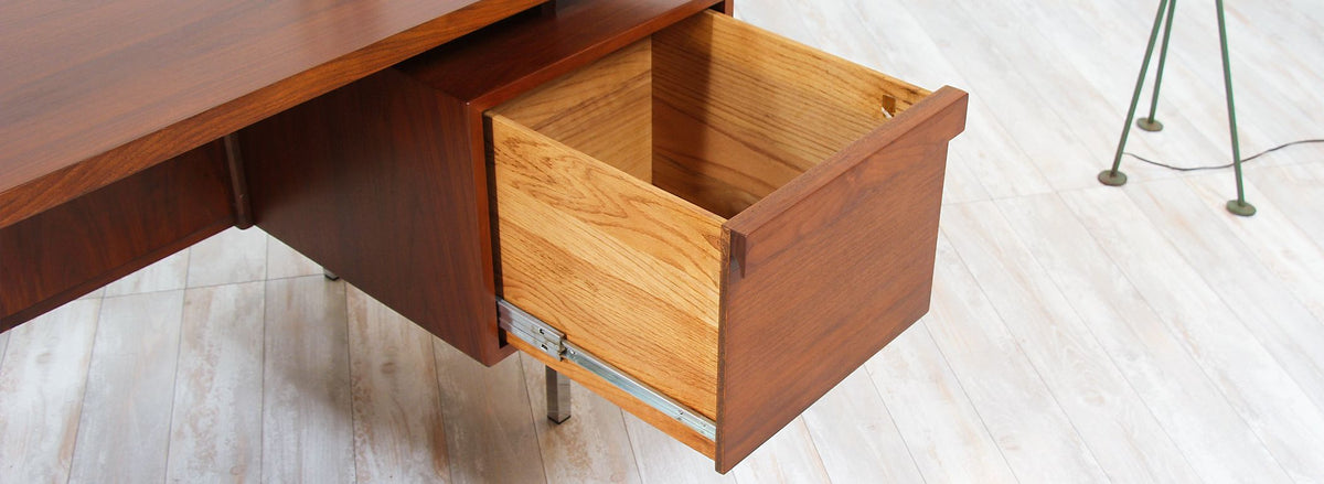 John Keal Executive Walnut & Chrome Desk for Brown Saltman