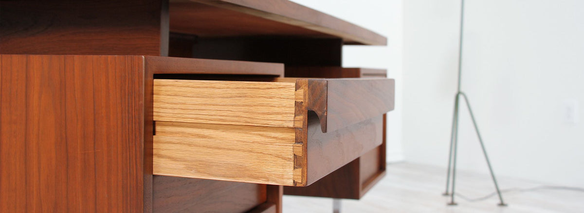 John Keal Executive Walnut & Chrome Desk for Brown Saltman
