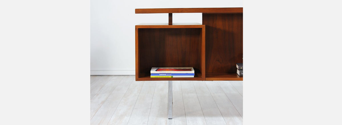 John Keal Executive Walnut & Chrome Desk for Brown Saltman