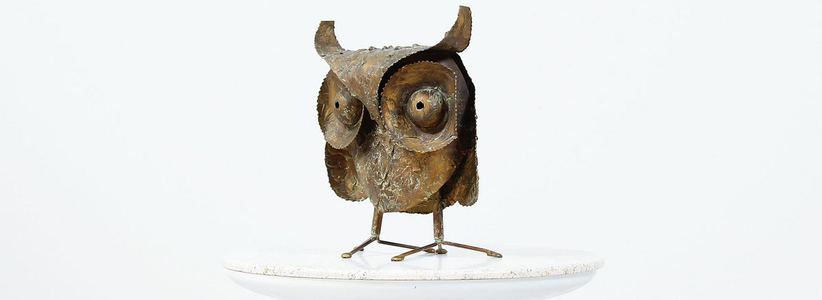 Curtis Jere Brutalist Drip-Finished Metal Owl Sculpture for Artisan House