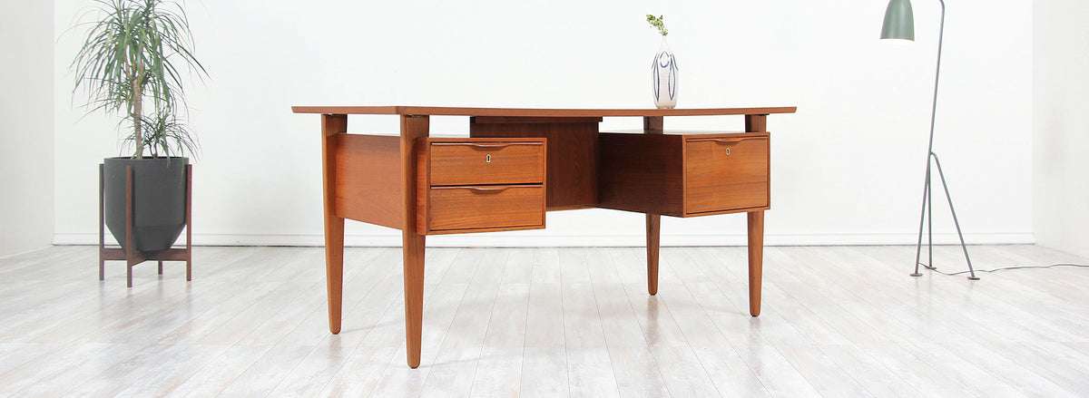 Danish Modern Teak Desk with Bookshelf