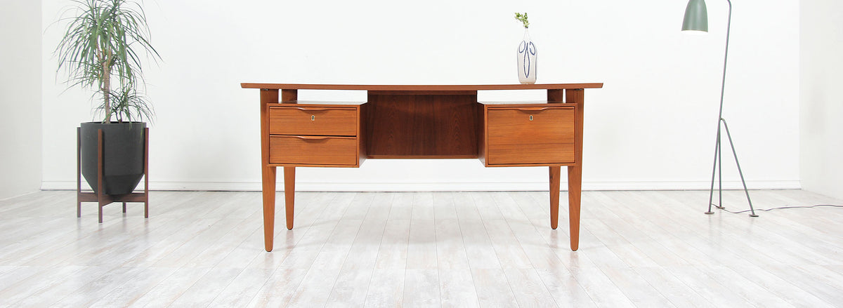 Danish Modern Teak Desk with Bookshelf
