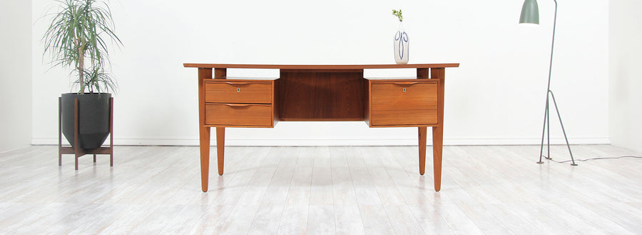Danish Modern Teak Desk with Bookshelf