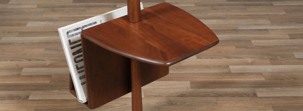 Laurel Walnut Floor Lamp w/ Magazine Holder & Tray Table