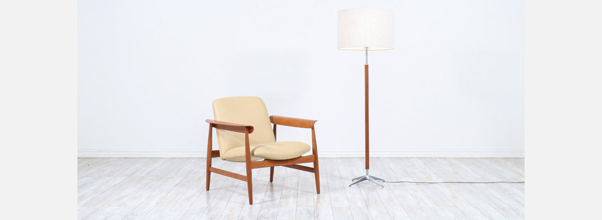 Gerald Thurston Teak & Steel Floor Lamp for Lightolier