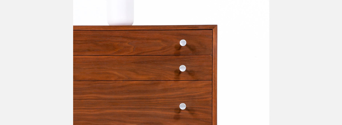 California Modern Walnut Dresser with Tulip Style Pulls by Milo Baughman