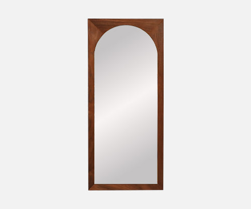 Mid-Century Modern Sculpted Walnut Beveled Frame Arch Mirror