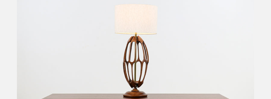 Mid-Century Modern Sculpted Walnut with Brass Accent Table Lamp