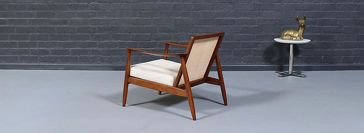 Folke Ohlsson Cane & Tweed Lounge Chair for Dux