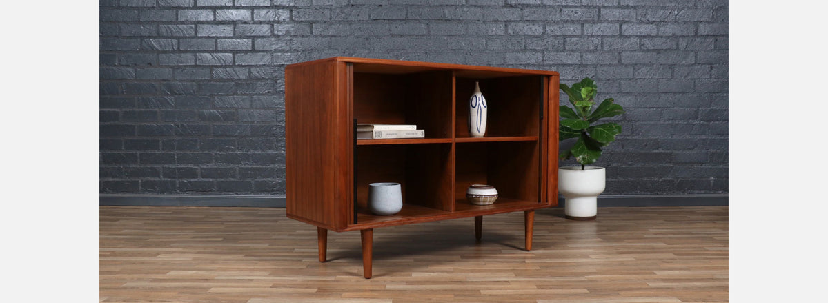 California Modern Tambour-Door Walnut Credenza by Barzilay