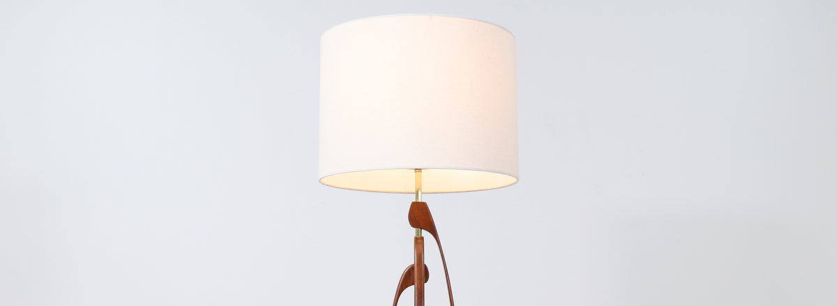 Mid-Century Sculpted Walnut Table Lamp with Brass Accent