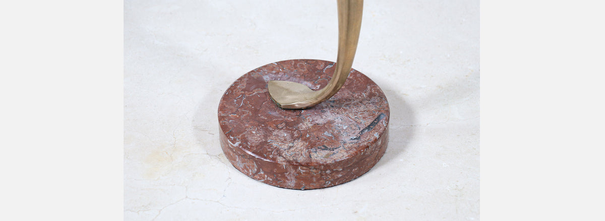 Mid-Century Modern Abstract Brass Sculpture with Pink Marble Base