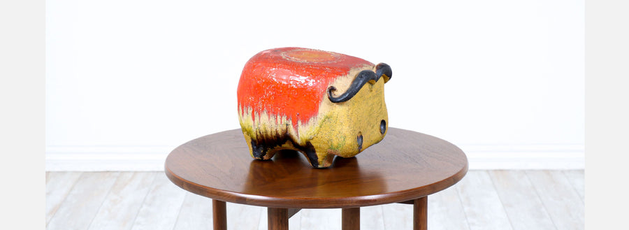 Alvino Bagni Glazed Ceramic Buffalo Sculpture