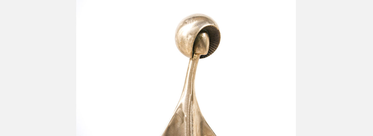 Mid-Century Modern Abstract Brass Sculpture with Pink Marble Base