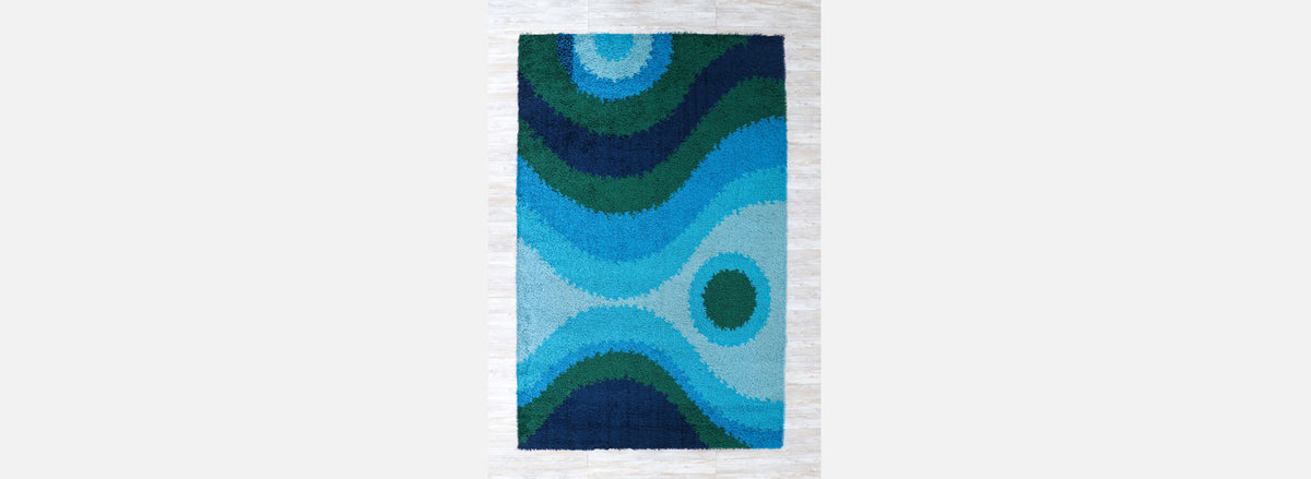 Large Danish Modern Hand-Knotted Blue/Green Wool Rug by Rya