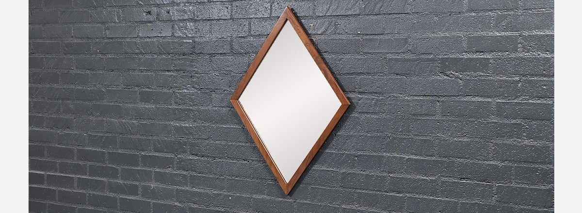 Mid-Century Modern Sculpted Diamond Shape Walnut Mirror